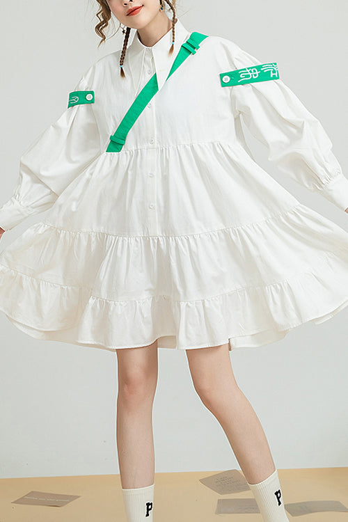 White Doll Collar Puff Sleeve Single Breasted Sweet Lolita OP Dress
