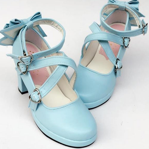 Blue Cross Bandage Bowknot High Heel Lolita Shoes