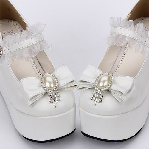 White Elegant Bride Bowknot Ornament High Heel Classic Lolita Shoes