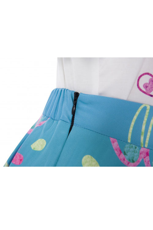 Encanto Mirabel White/Blue Cute Printing Long Skirt Suit Halloween Cosplay Costume Blue Long Skirt