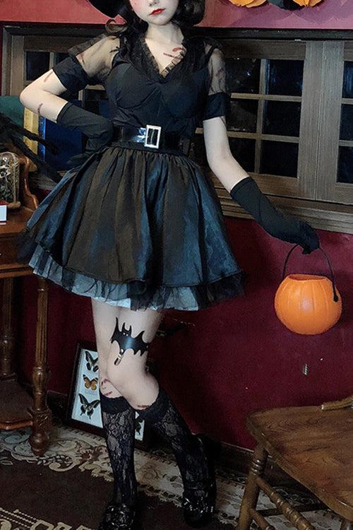 Black V Collar Demon Witch Gothic Lolita Dress Full Set