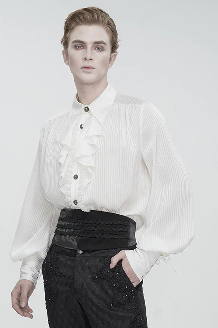 White Puff Sleeved Ruffled Lace Splice Men's Gothic Shirt