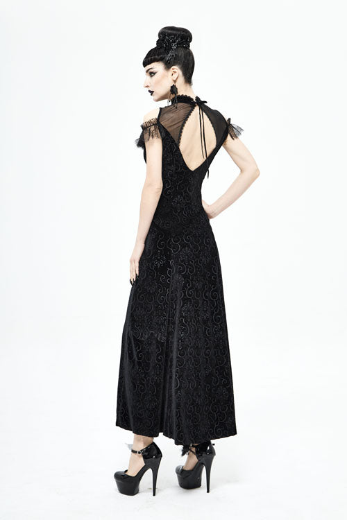 Black Cheongsam Velvet Three Dimensional Print Gothic Dress