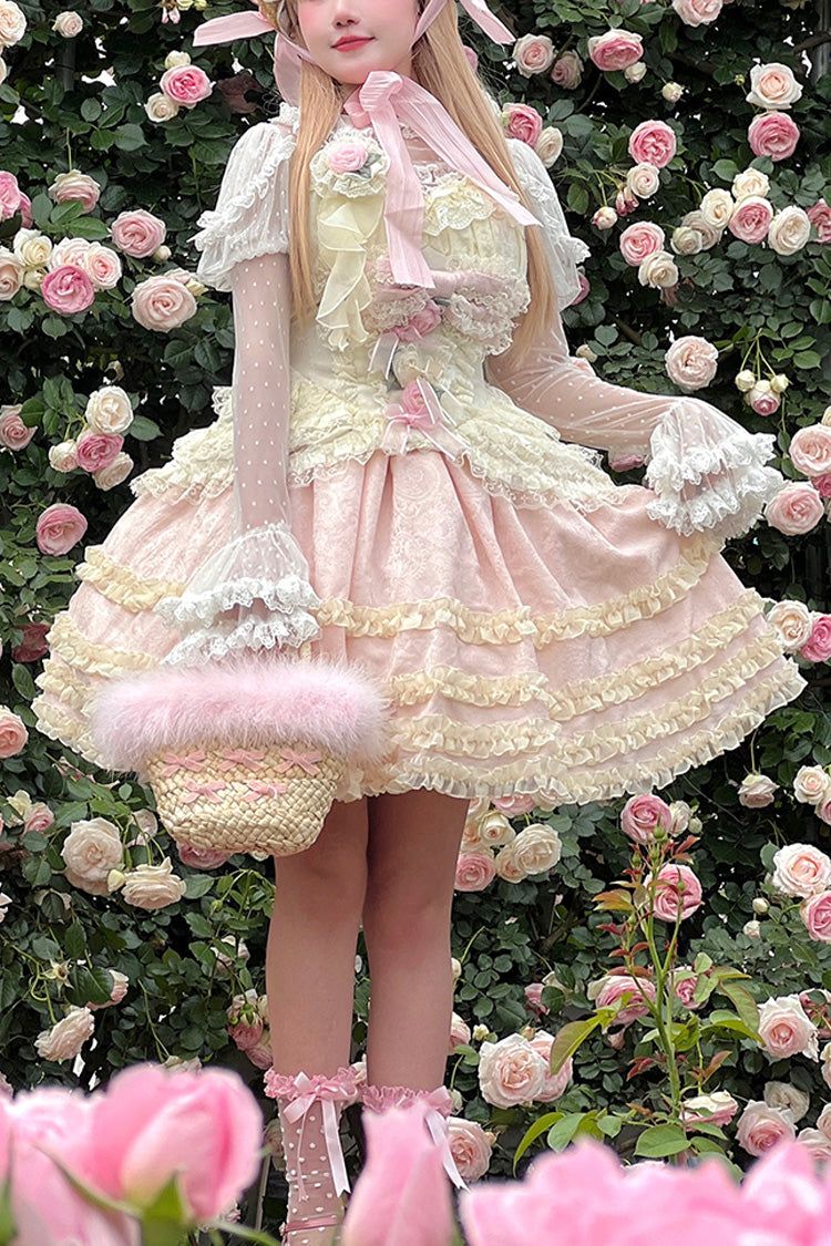 Pink/Yellow Dream Lace Romantic Bowknot Princess Sweet Lolita Skirt Dress