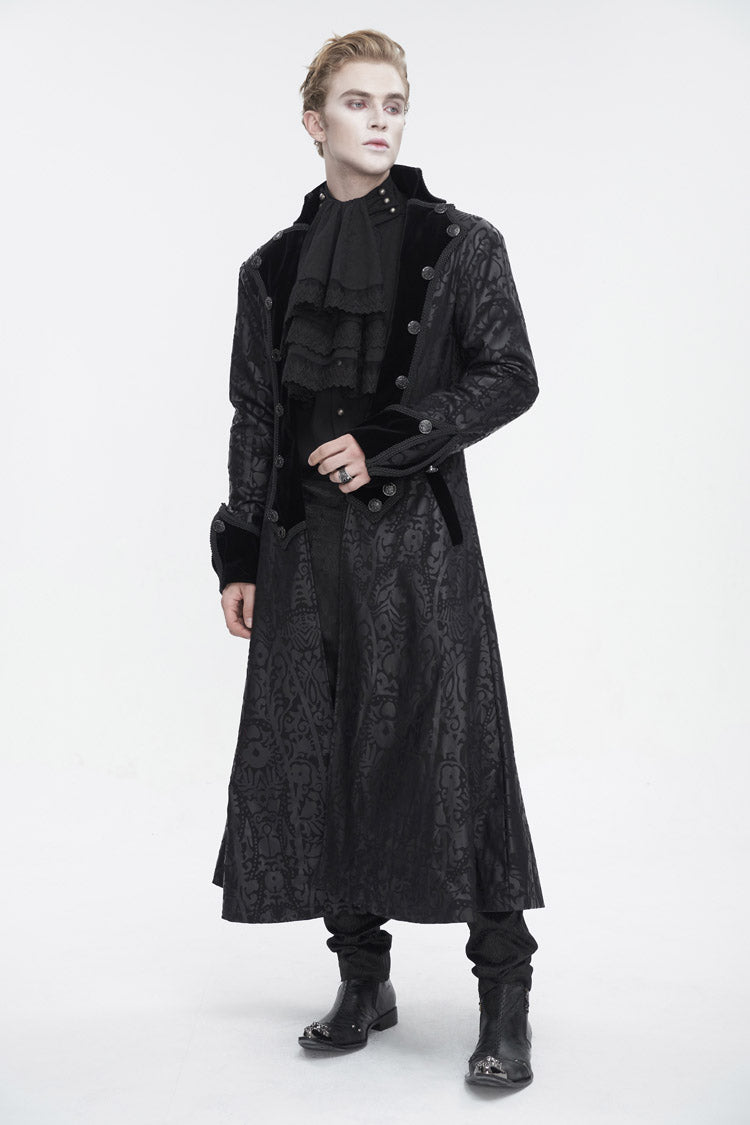 Black Stand Collar Totem Printed Long Men's Gothic Coat