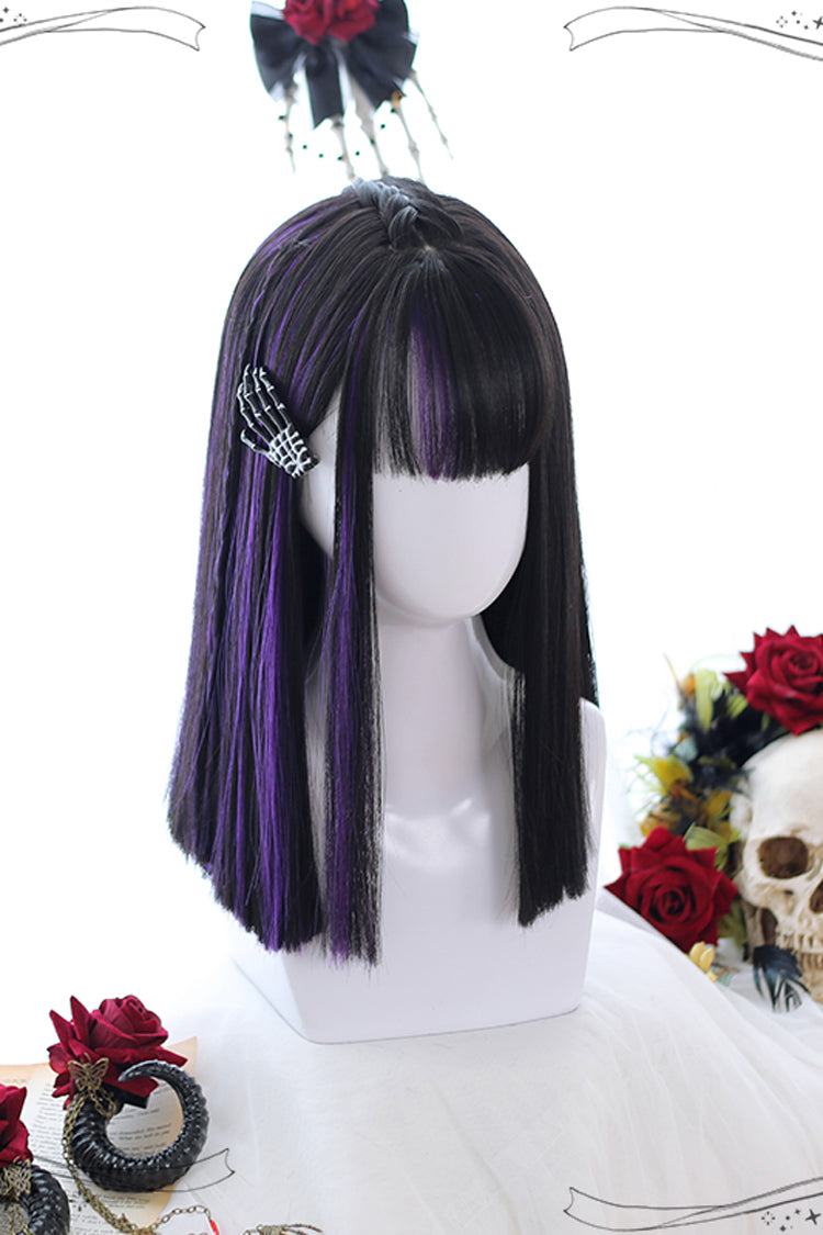 Purple Highlights Air bangs Medium length Hair  Gothic Lolita Wigs