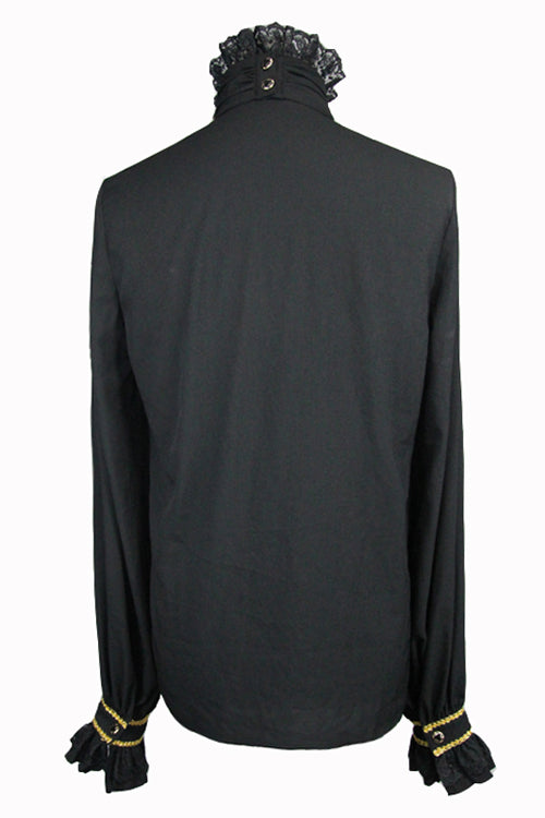 Black Chiffon Chest Embroidery Lace Sleeves Mens Gothic Blouse