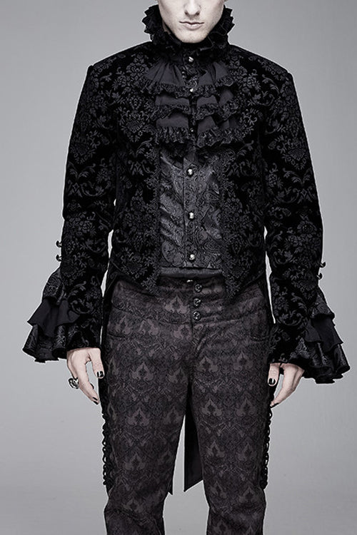 Black Court Pattern Stand Collar Gothic Mens Coat