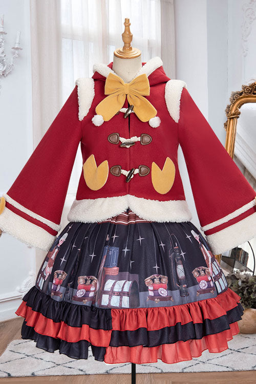 Herbst Winter Doppelkragen Bowknot Einreihiger Süßer Lolita Cape Mantel