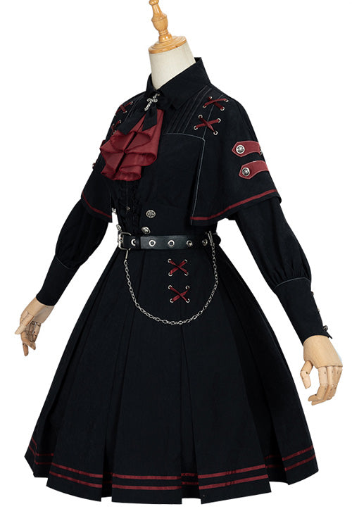 Schwarzes Hemd- und Rockset im Militärstil der Punishment Execution Officer-Serie, Gothic-Lolita-Kleid