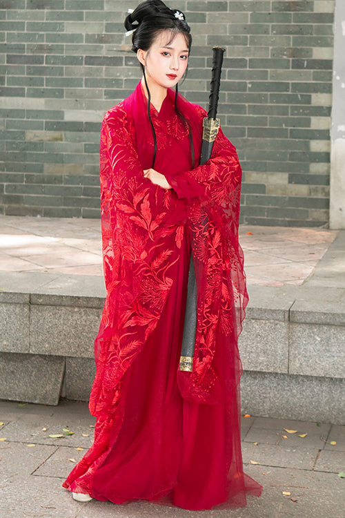 Red Chinese Style Chivalrous Female Plus Size Sweet Hanfu Dress