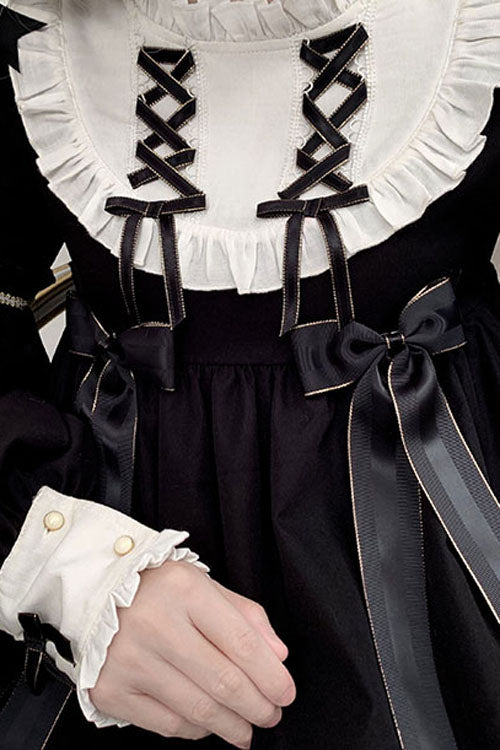 Black Bowknot Ruffled Long Sleeves Lolita OP Gothic Lolita Dress