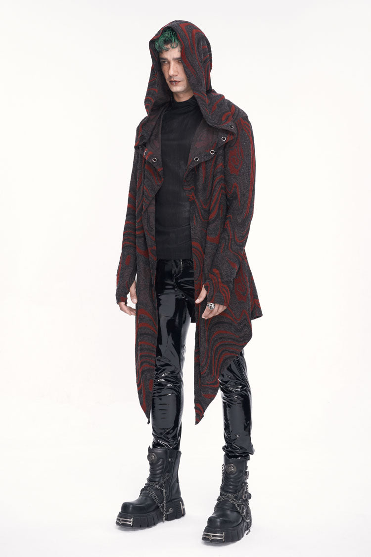 Red Irregular Multi Chain Men's Gothic Coat With Hood