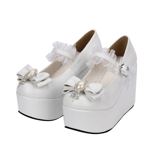 White Elegant Bride Bowknot Ornament High Heel Classic Lolita Shoes