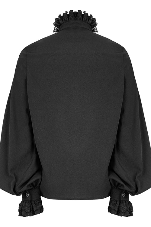 Black Chiffon Hand Embroidered Mens Gothic Blouse