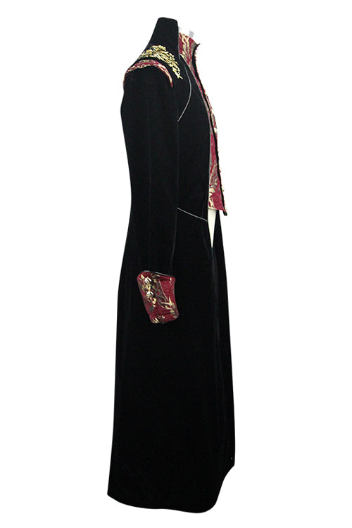 Gothic Jacquard Stand Collar Embroidery Mens Long Coat