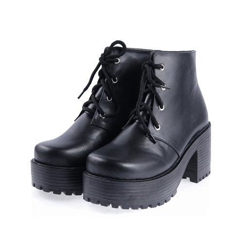 Black Patent Leather High Heels Platform Classic Lolita Shoes