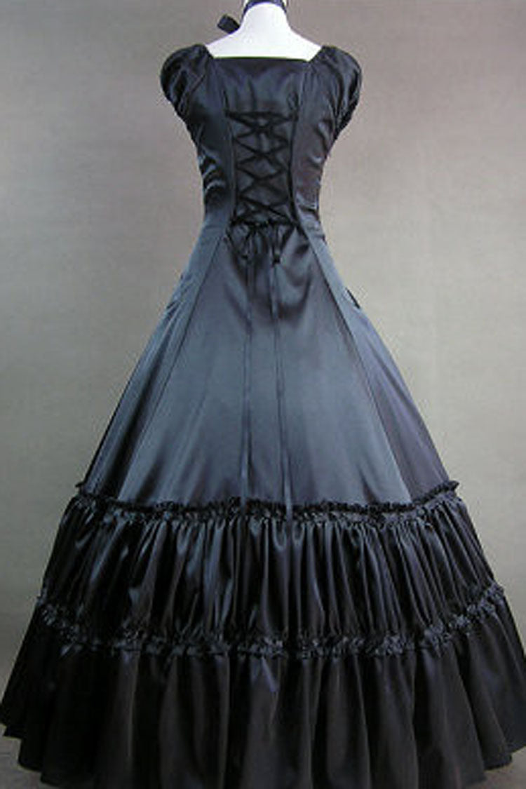 Black Cotton Square Collar Cap Sleeves Floor Length Victorian Gothic Lolita Dress