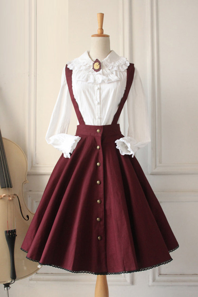 Wine Vintage Single Breasted Ruffled Classic Lolita Skirt Strap Dress