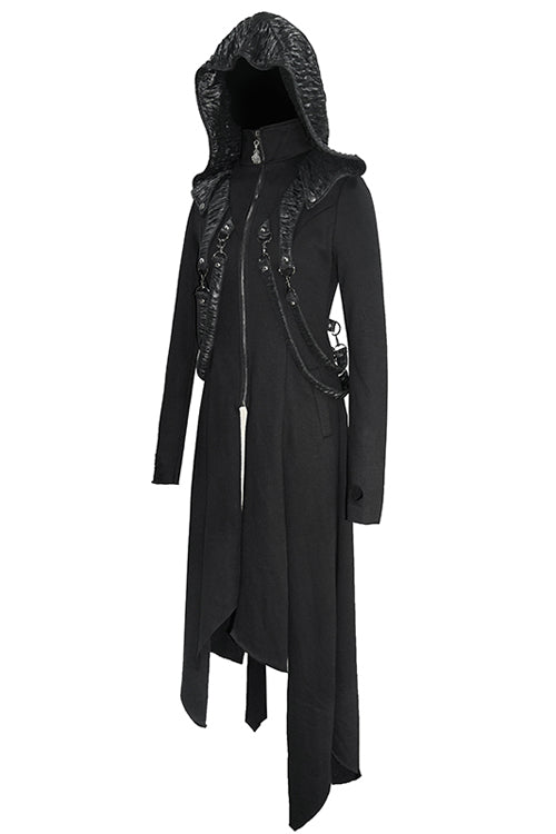 Black Hooded Slim Knitted Long Womens Punk Coat