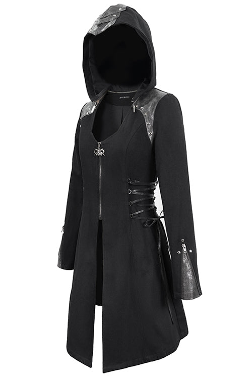 Black Hat Removable Slim Long Womens Gothic Coat