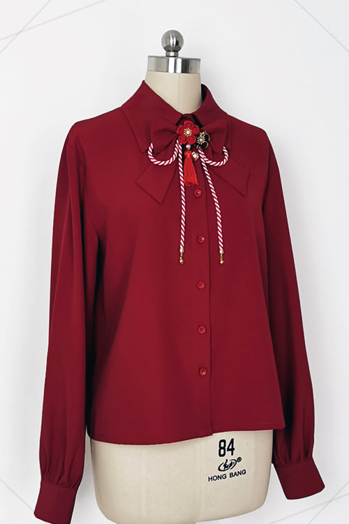 Red Original Lily Rabbit Lapel Collar Long Sleeves Ouji Lolita Blouse