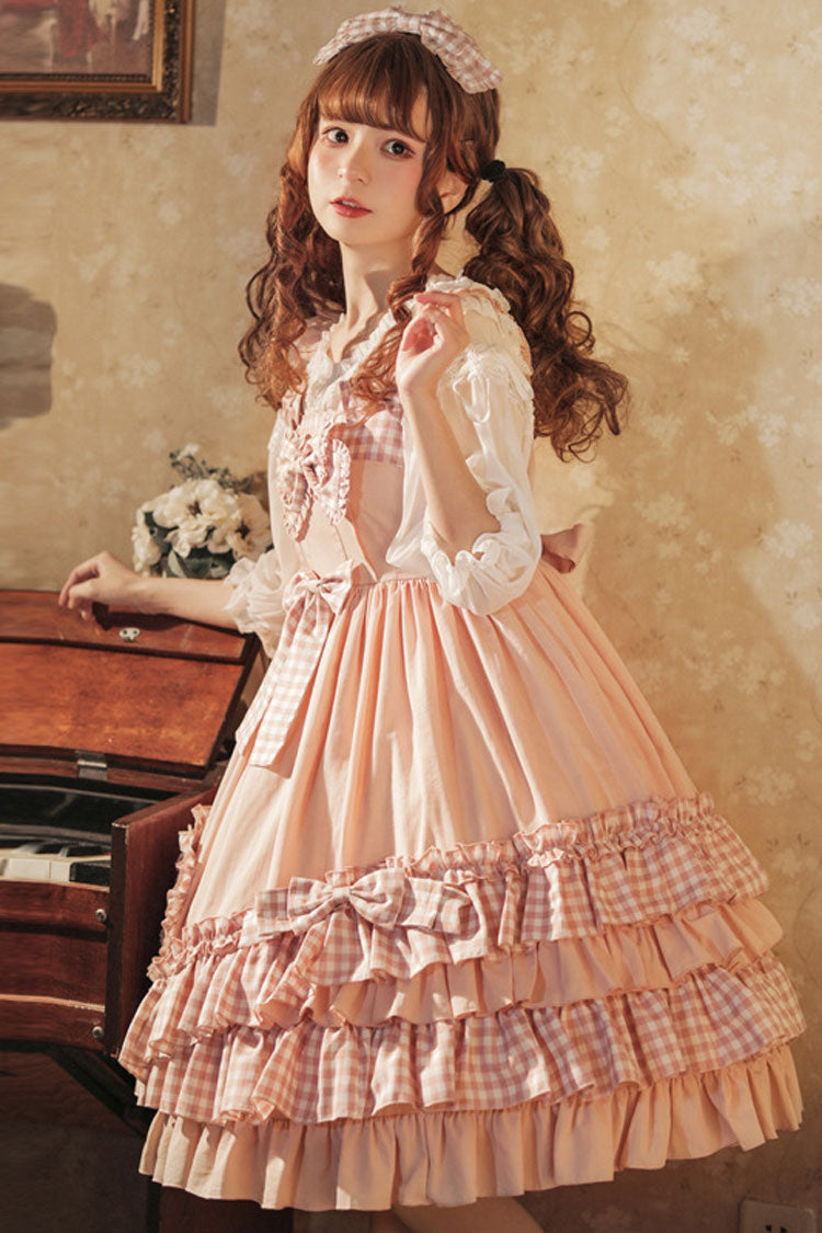 Pink Love Heart Shape Pockets Bowknot Ruffled Multi-Layer Sweet Lolita Jsk Dress