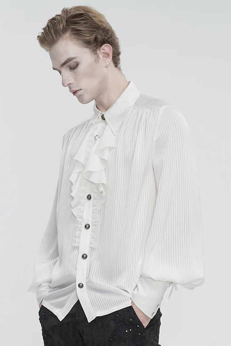 White Puff Sleeved Ruffled Lace Splice Men's Gothic Shirt