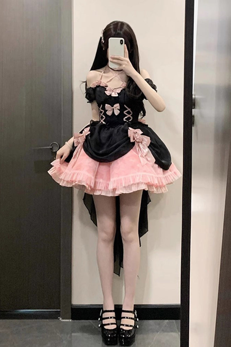 Black/Pink Multi-layer Hanayome Bowknot Fishbone Elegant Princess Sweet Lolita Jsk Dress