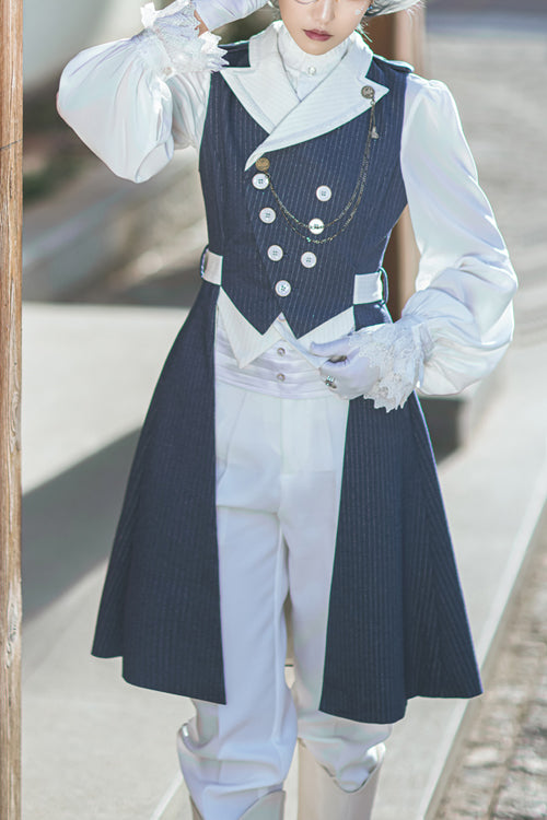 Blue/White Immortal Thorn The Wind Of Night Striped Ouji Lolita Vest