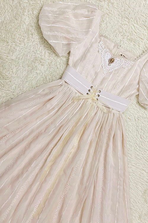 Ivory Elegant Vintage Square Collar Short Sleeves Multi-Layer Ruffled Classic Lolita OP Dress