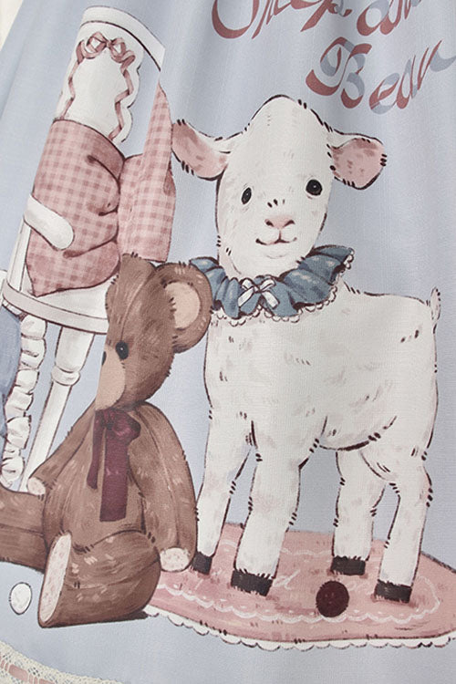 Blue Sheep & Bear Print Alice Girl Bowknot Ruffled Sweet Lolita JSK Dress
