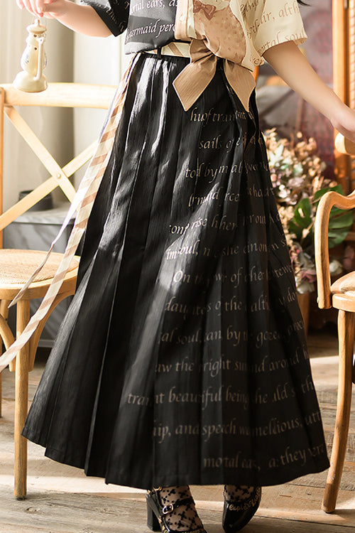 Schwarzer Ouji Lolita-Langrock mit orangefarbenem Katzendruck und hoher Taille
