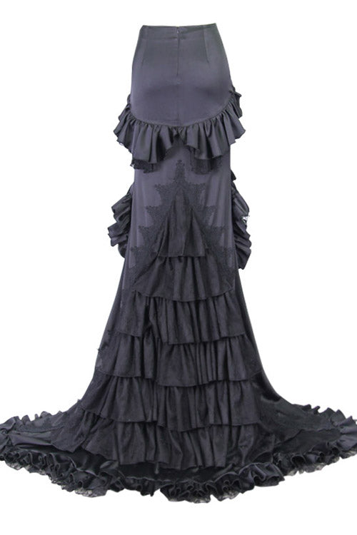 Short Front And Long Back Multi Layer Wavy Flounces Floor Length Gown Stretchy Womens Gothic Half Skirts