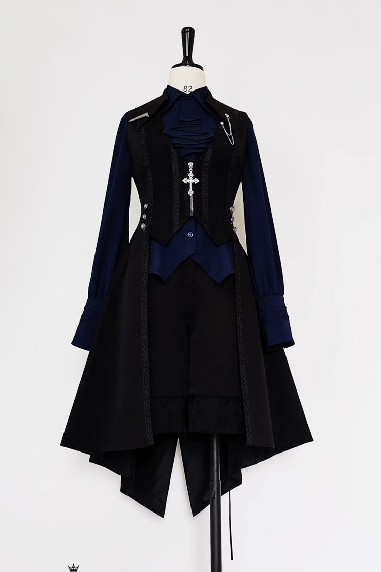 Black/Blue Vintage Medieval Little Prince Ouji Lolita Swallowtail Long Vest