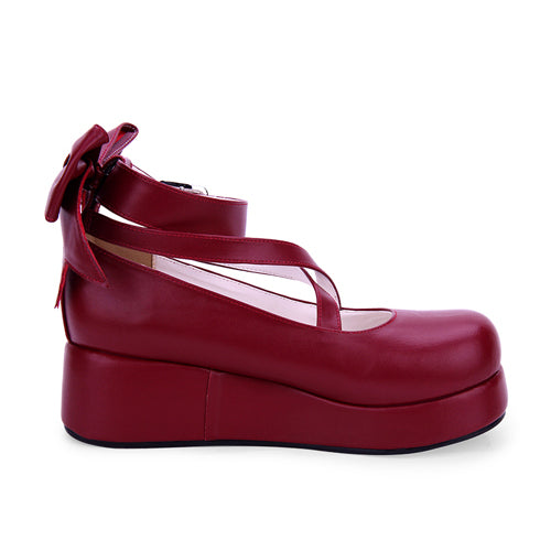Round-toe Shallow Mouth Bowknot Cute Lolita Middle Heels Shoes