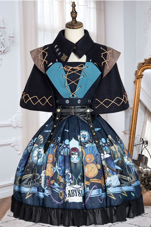 Dark Bule Sea of Abyss Japanese Style Ruffled Classic Lolita JSK Dress
