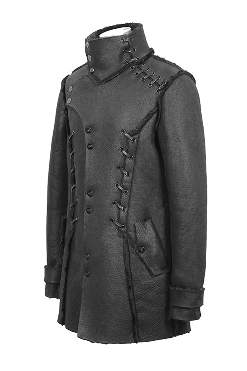 Black Winter High Collar Unedged Thick Mens Punk Coat