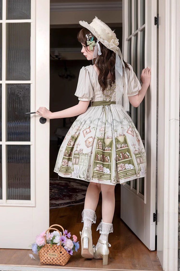 Multi-Color Short Sleeves Arlo's Book House Print Bowknot Sweet Princess Lolita Dress