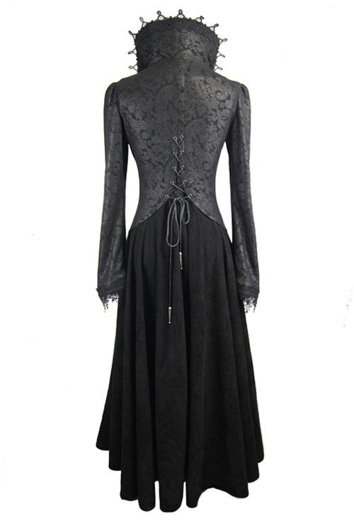 Black And Red Floral High Collar Embroidered Womens Gothic Coat