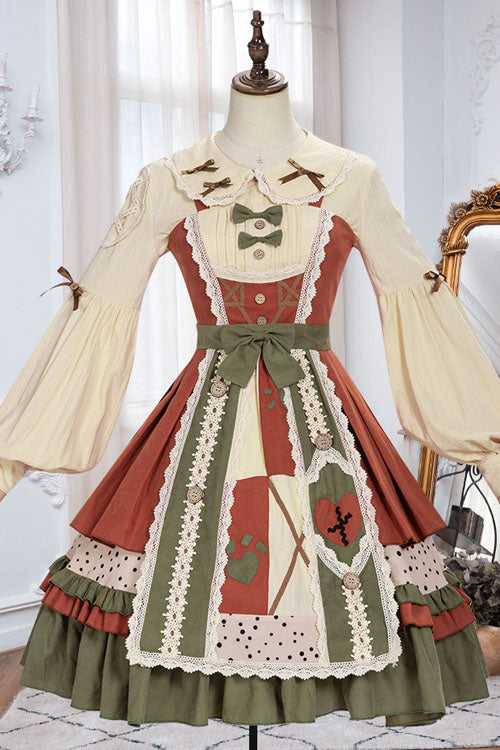 Multi-Color Japanese Country Style Stitching Bowknot Multi-Layer Ruffled Classic Lolita JSK Dress