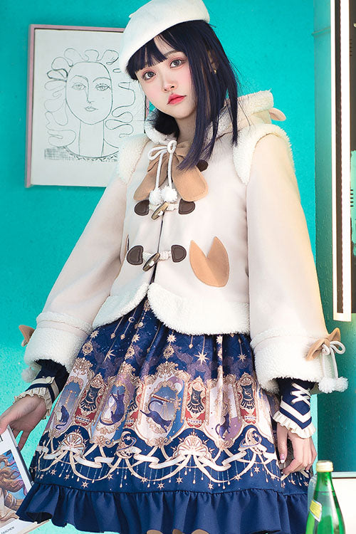 Herbst Winter Doppelkragen Bowknot Einreihiger Süßer Lolita Cape Mantel