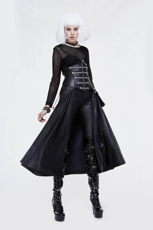 Black Chain Shaped Ribbons Zipper Up Leather Big Swing Punk Womens Half Skirt