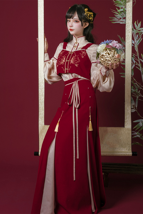 Red Song Han Element Soft And Comfortable High Waisted Sweet Hanfu Dress