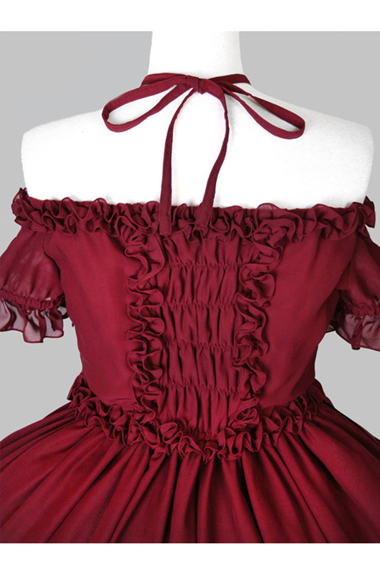 Chiffon Binding Strap Short Sleeves Boat Neck Classic Lolita Dress