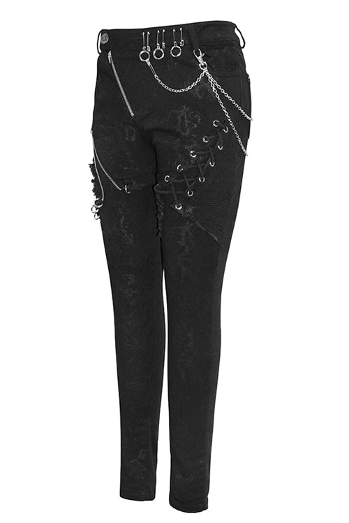 ブラック パンク ストレッチ フィット レディース パンツ ジッパー付き