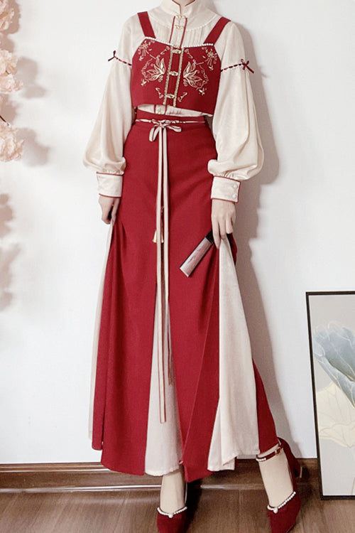 レッドソンハンエレメント柔らかく快適なハイウエスト甘い漢服ドレス
