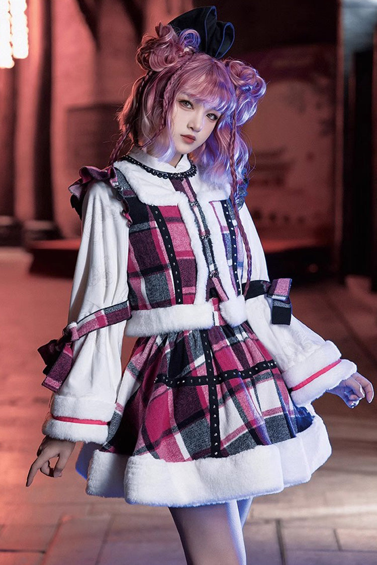 Multi-Color Plaid Print Bowknot Autumn Winter Sweet Chinese Style Lolita Skirt Set