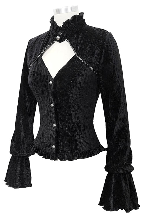 Black Velvet Lantern Sleeves Swallowtail Womens Gothic Blouse