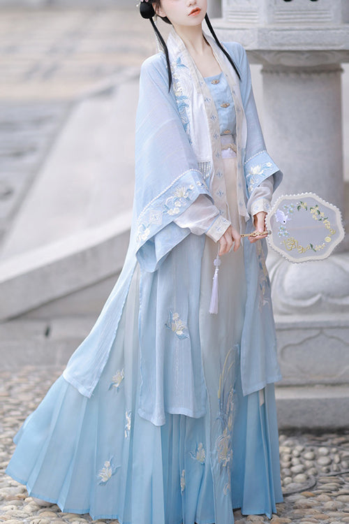 Blue Original Chinese Song Dynasty Gradient Sweet Lolita Hanfu Dress Full Set